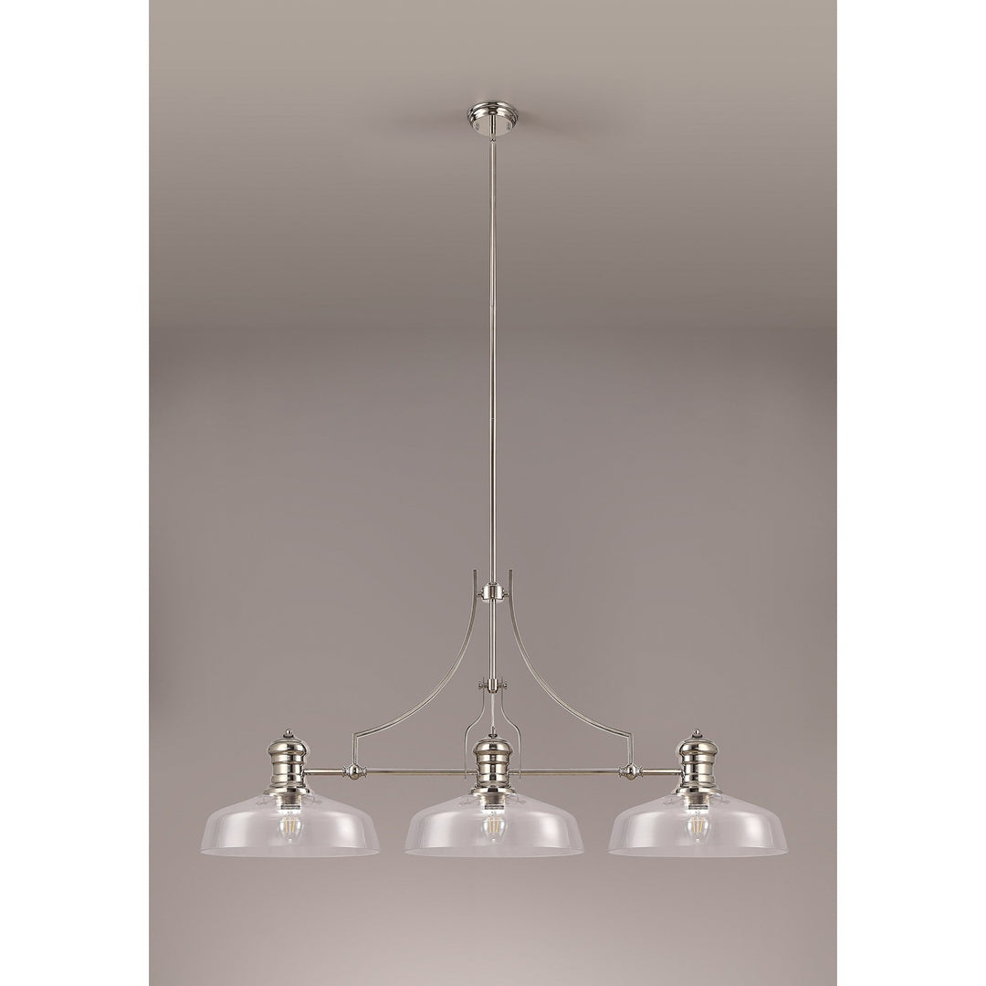 Nelson Lighting NLK04819 Louis Linear Pendant With 38cm Flat Round Shade Polished Nickel/Clear Glass