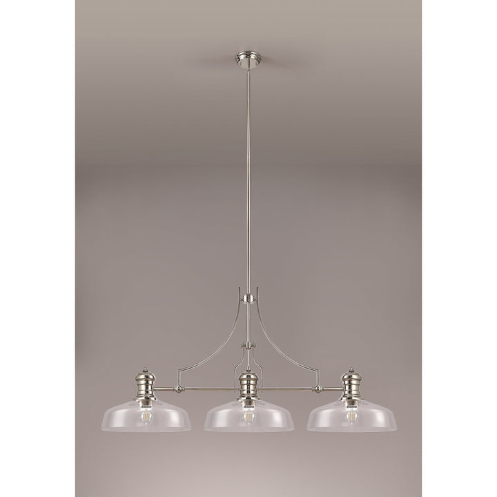 Nelson Lighting NLK04819 Louis Linear Pendant With 38cm Flat Round Shade Polished Nickel/Clear Glass