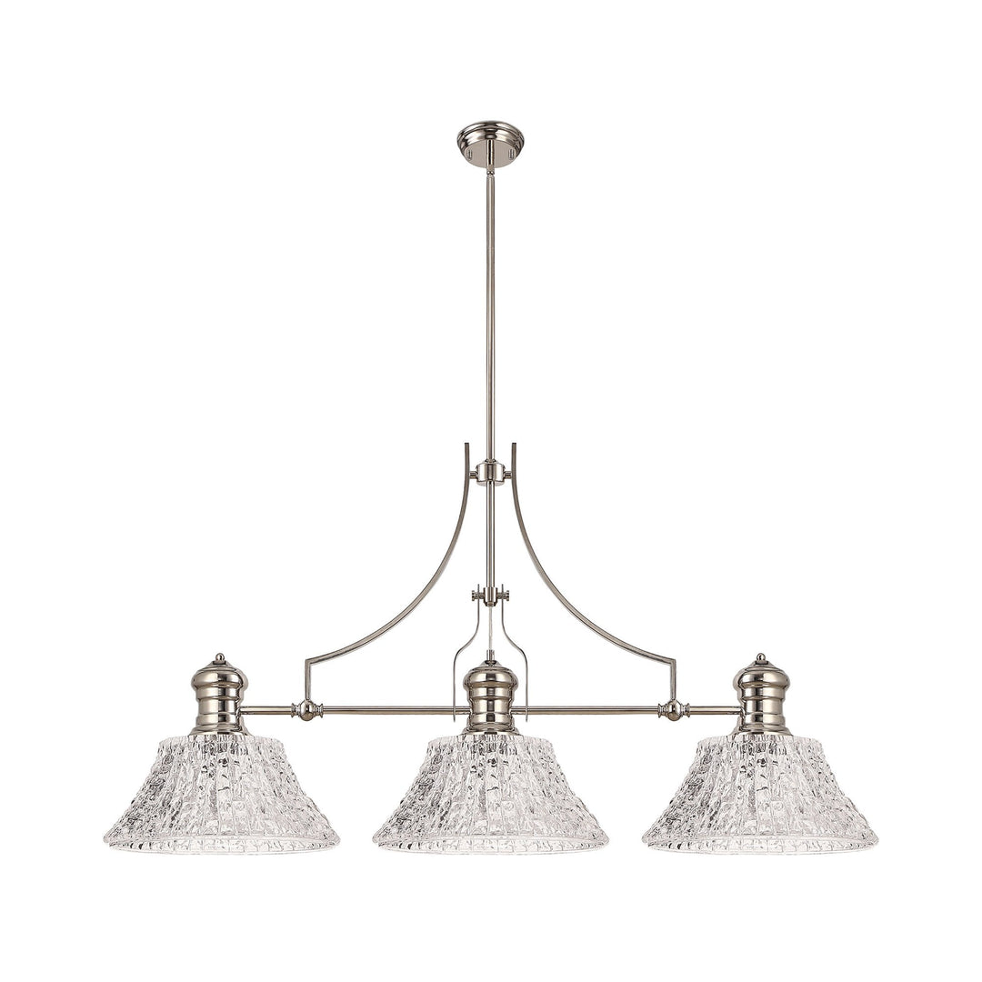 Nelson Lighting NLK04829 Louis Linear Pendant With 38cm Patterned Round Shade Polished Nickel/Clear Glass