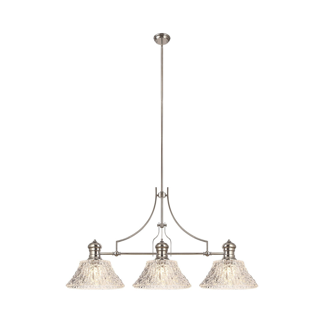 Nelson Lighting NLK04829 Louis Linear Pendant With 38cm Patterned Round Shade Polished Nickel/Clear Glass