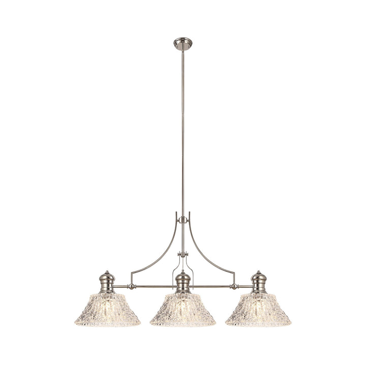 Nelson Lighting NLK04829 Louis Linear Pendant With 38cm Patterned Round Shade Polished Nickel/Clear Glass