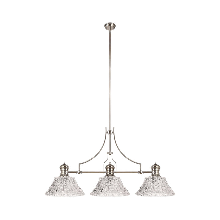 Nelson Lighting NLK04829 Louis Linear Pendant With 38cm Patterned Round Shade Polished Nickel/Clear Glass