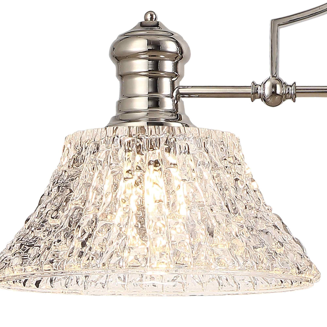 Nelson Lighting NLK04829 Louis Linear Pendant With 38cm Patterned Round Shade Polished Nickel/Clear Glass