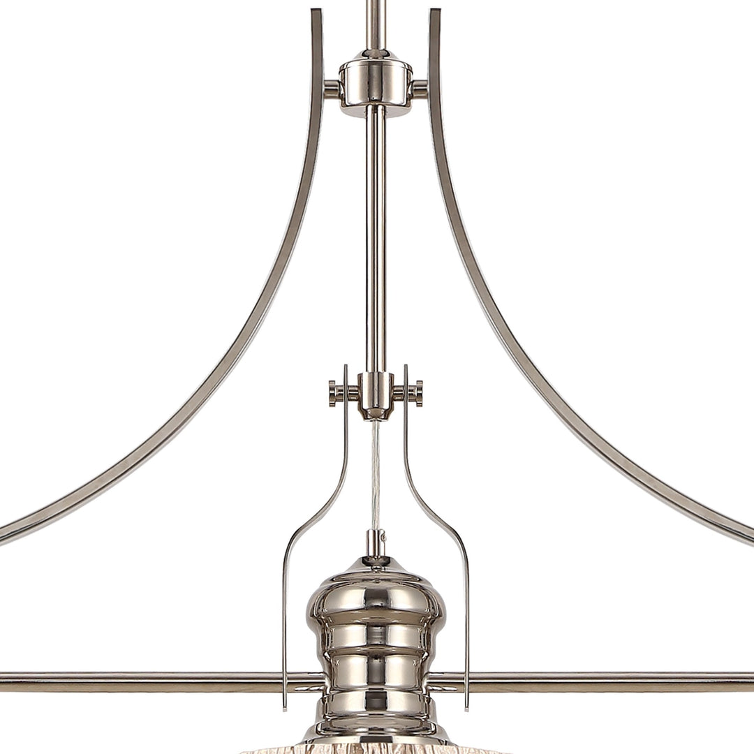 Nelson Lighting NLK04829 Louis Linear Pendant With 38cm Patterned Round Shade Polished Nickel/Clear Glass