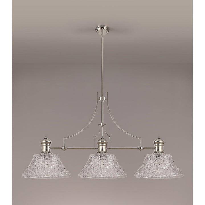 Nelson Lighting NLK04829 Louis Linear Pendant With 38cm Patterned Round Shade Polished Nickel/Clear Glass