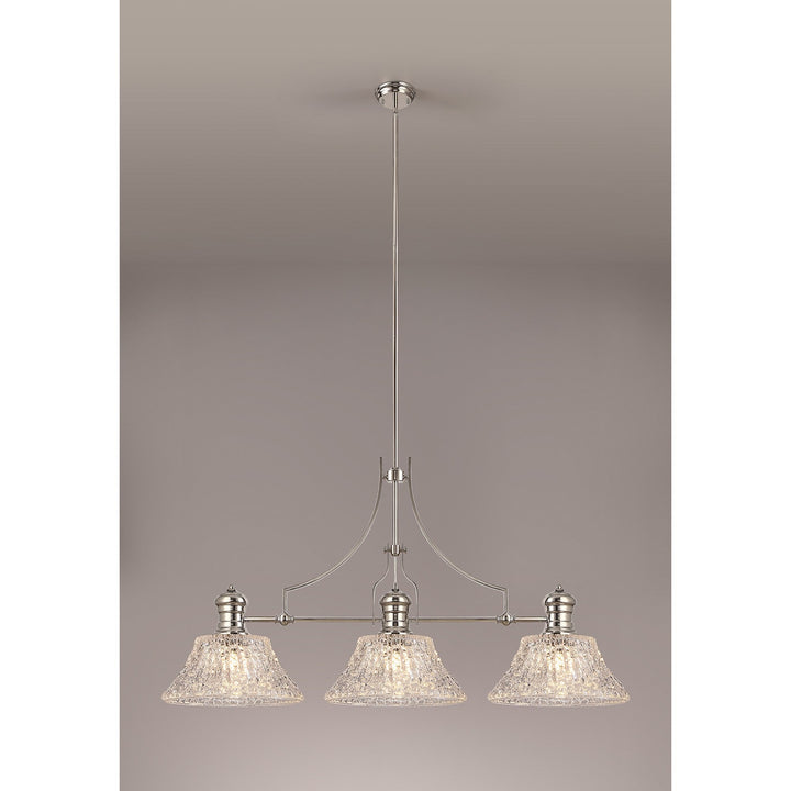 Nelson Lighting NLK04829 Louis Linear Pendant With 38cm Patterned Round Shade Polished Nickel/Clear Glass