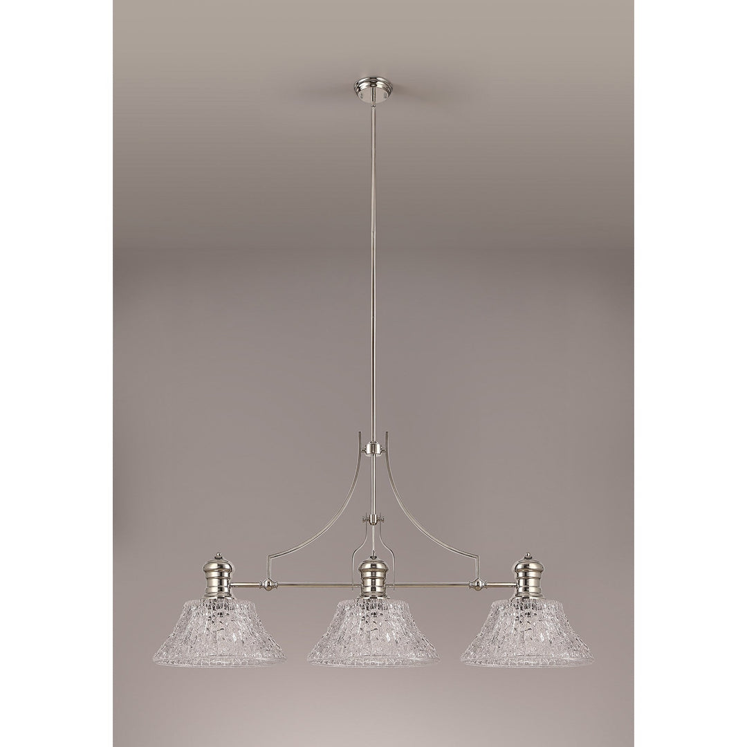 Nelson Lighting NLK04829 Louis Linear Pendant With 38cm Patterned Round Shade Polished Nickel/Clear Glass