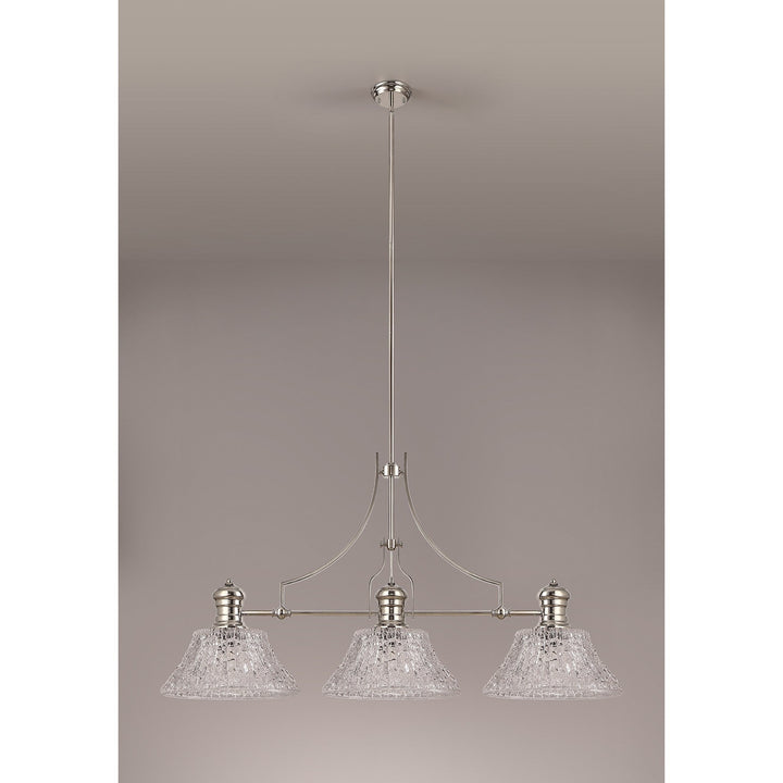 Nelson Lighting NLK04829 Louis Linear Pendant With 38cm Patterned Round Shade Polished Nickel/Clear Glass