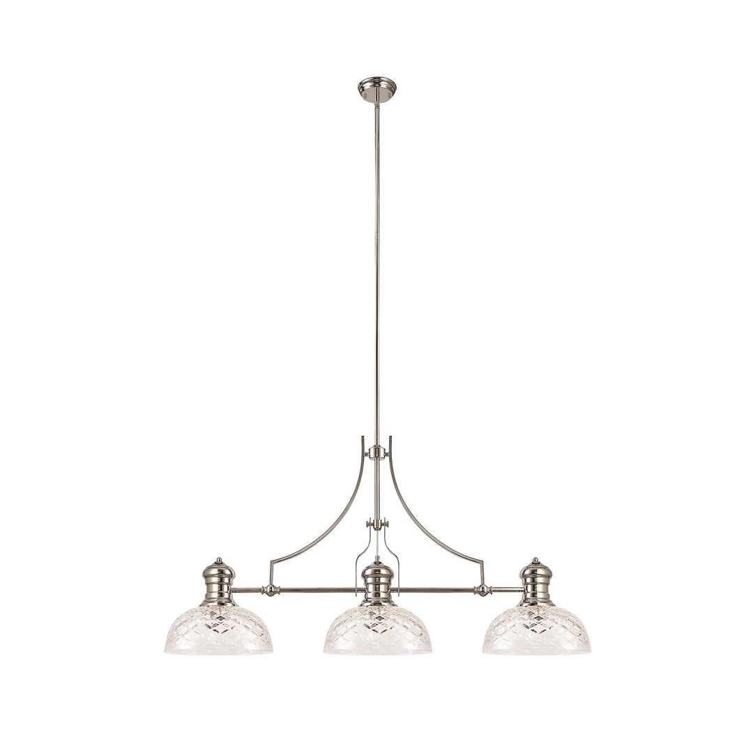 Nelson Lighting NLK04839 Louis Linear Pendant With 30cm Flat Round Patterned Shade Polished Nickel/Clear Glass