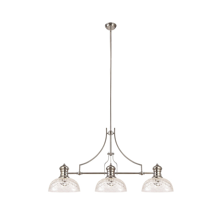 Nelson Lighting NLK04839 Louis Linear Pendant With 30cm Flat Round Patterned Shade Polished Nickel/Clear Glass