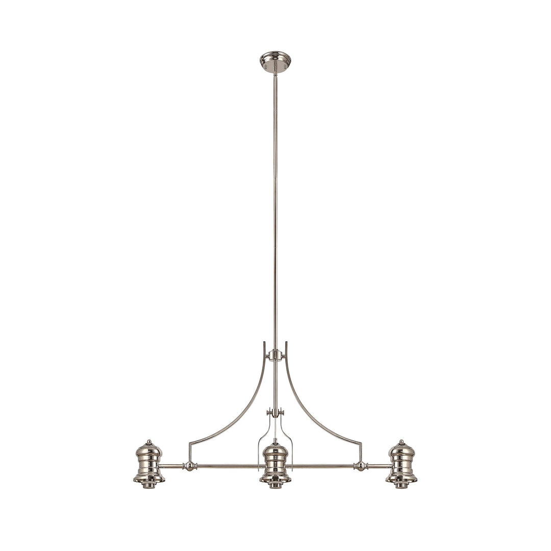 Nelson Lighting NLK04839 Louis Linear Pendant With 30cm Flat Round Patterned Shade Polished Nickel/Clear Glass