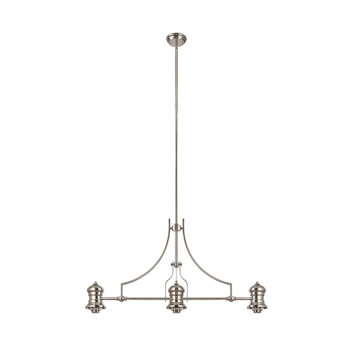 Nelson Lighting NLK04839 Louis Linear Pendant With 30cm Flat Round Patterned Shade Polished Nickel/Clear Glass