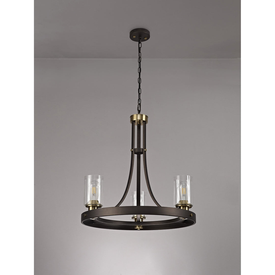 Nelson Lighting NL75519 Malcom Pendant 3 Light Brown Oxide/Bronze With Clear Glass Shades