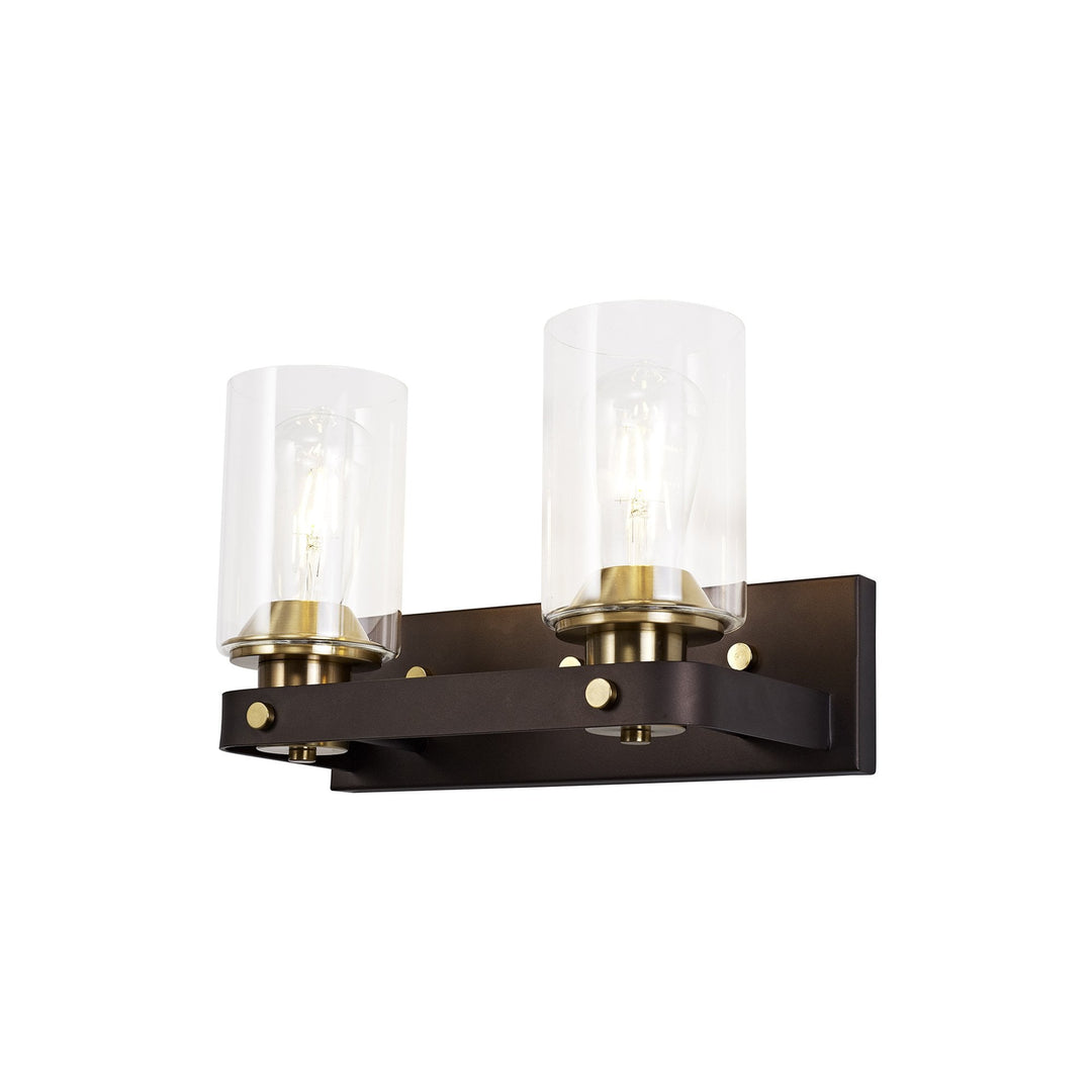 Nelson Lighting NL75559 Malcom Wall Lamp 2 Light Brown Oxide/Bronze With Clear Glass Shades