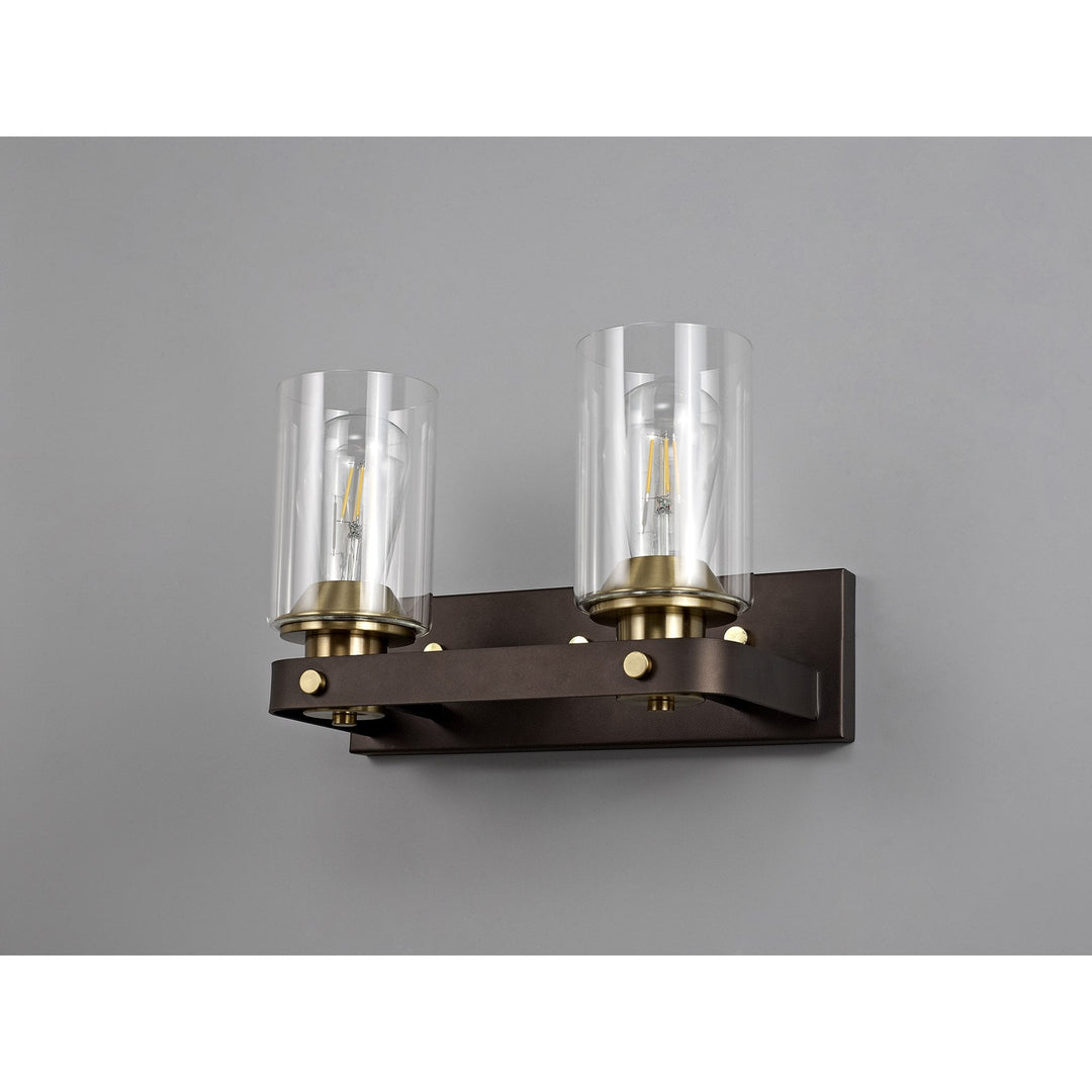 Nelson Lighting NL75559 Malcom Wall Lamp 2 Light Brown Oxide/Bronze With Clear Glass Shades