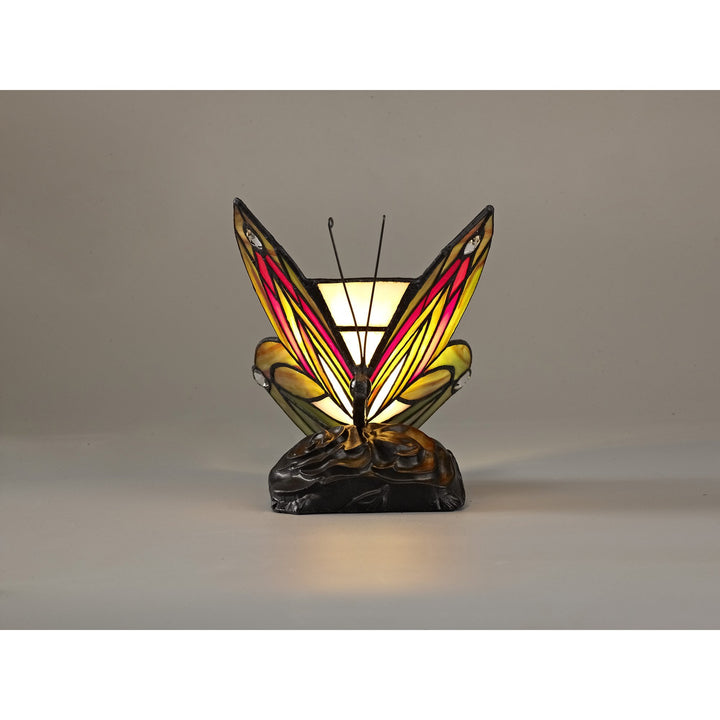Nelson Lighting NL72999 Monty Tiffany Butterfly Table Lamp 1 Light Black Base Green/Red Glass Clear Crystal