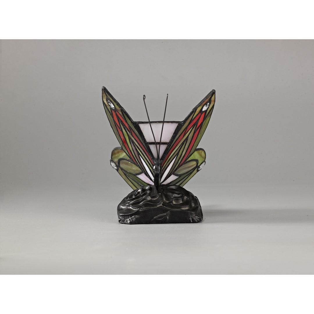 Nelson Lighting NL72999 Monty Tiffany Butterfly Table Lamp 1 Light Black Base Green/Red Glass Clear Crystal