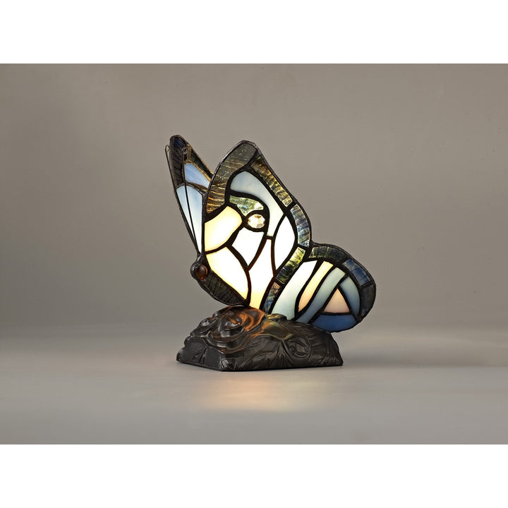 Nelson Lighting NL73009 Monty Tiffany Butterfly Table Lamp 1 Light Black Base Blue/Pink Glass Clear Crystal