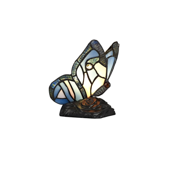 Nelson Lighting NL73009 Monty Tiffany Butterfly Table Lamp 1 Light Black Base Blue/Pink Glass Clear Crystal