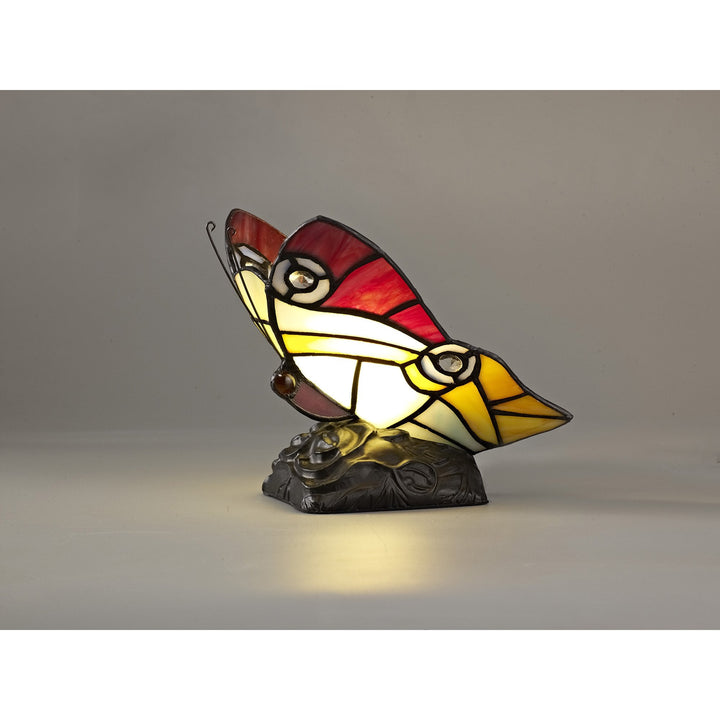 Nelson Lighting NL73029 Monty Tiffany Butterfly Table Lamp 1 Light Black Base Red/Yellow/Blue