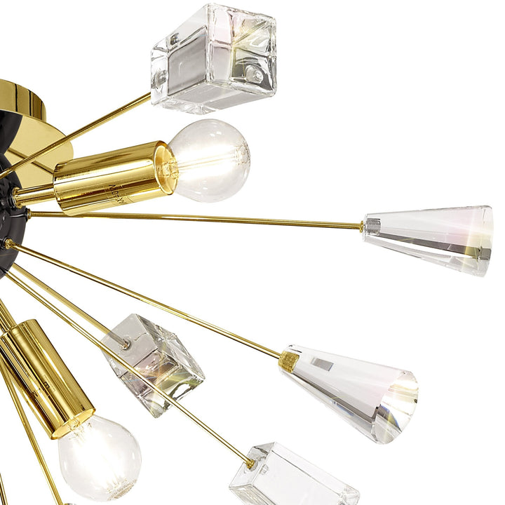 Nelson Lighting NL80629 Nellie Ceiling Sputnik 6 Light Brushed Gold & Gloss Black/Crystal