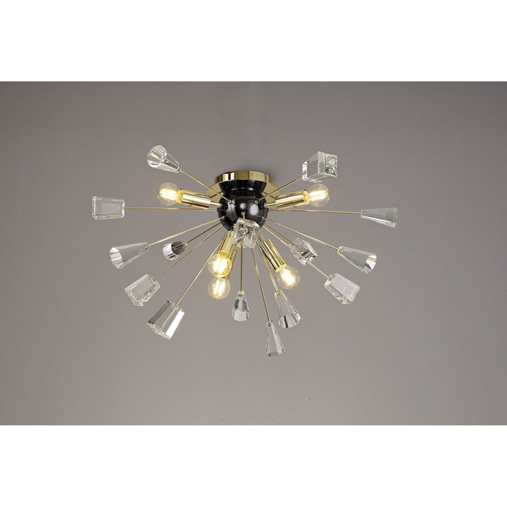 Nelson Lighting NL80629 Nellie Ceiling Sputnik 6 Light Brushed Gold & Gloss Black/Crystal