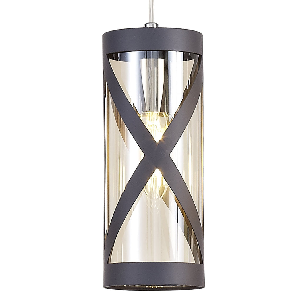 Nelson Lighting NL81159 Nivarna 4 Light Bar Linear Pendant Matt Grey/Polished Chrome/Cognac