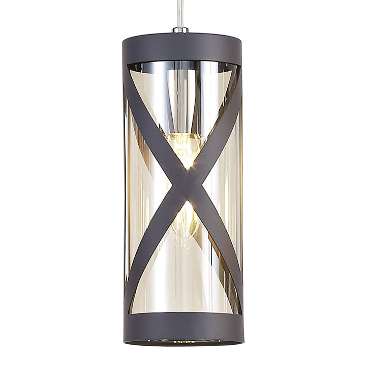 Nelson Lighting NL81169 Nivarna 3 Light Round Pendant Matt Grey/Polished Chrome/Cognac