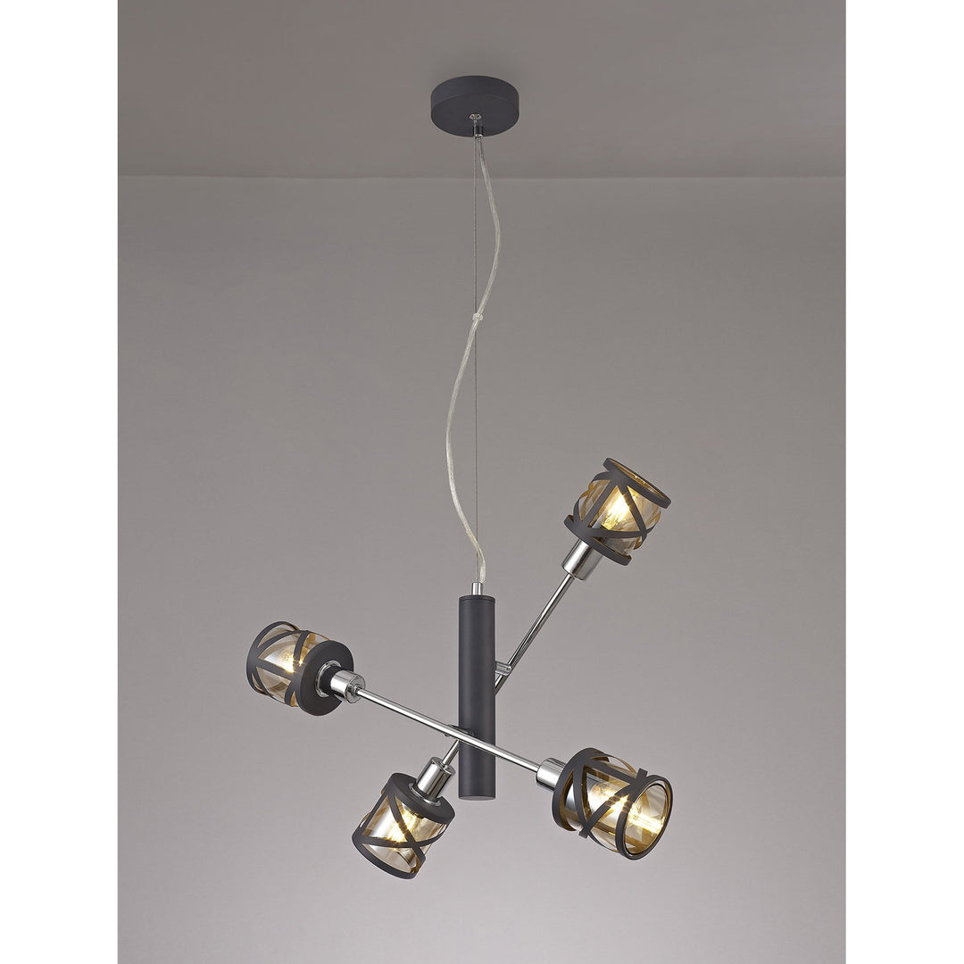 Nelson Lighting NL81179 Nivarna 4 Light Adjustable Pendant Matt Grey/Polished Chrome/Cognac