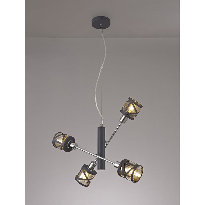 Nelson Lighting NL81179 Nivarna 4 Light Adjustable Pendant Matt Grey/Polished Chrome/Cognac