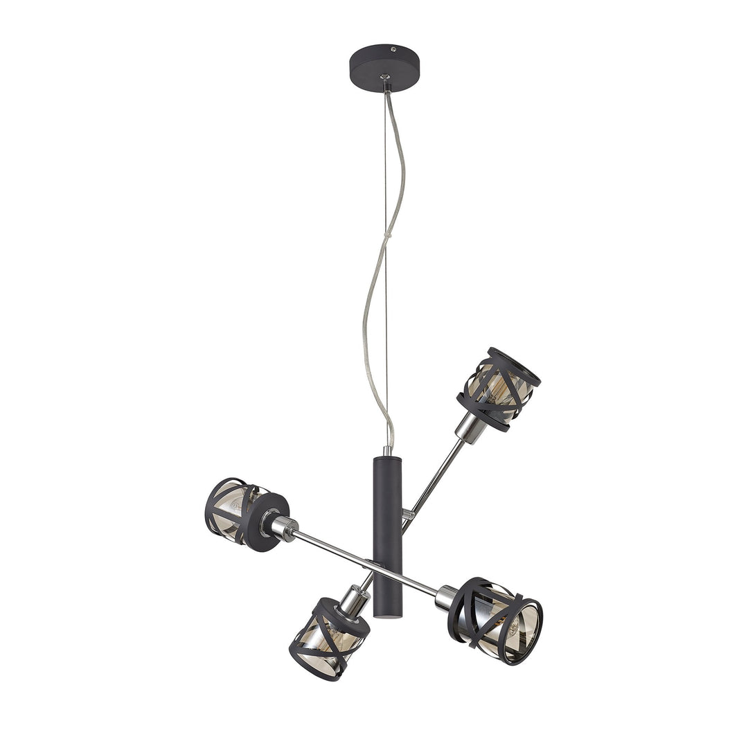 Nelson Lighting NL81179 Nivarna 4 Light Adjustable Pendant Matt Grey/Polished Chrome/Cognac