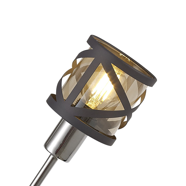 Nelson Lighting NL81179 Nivarna 4 Light Adjustable Pendant Matt Grey/Polished Chrome/Cognac