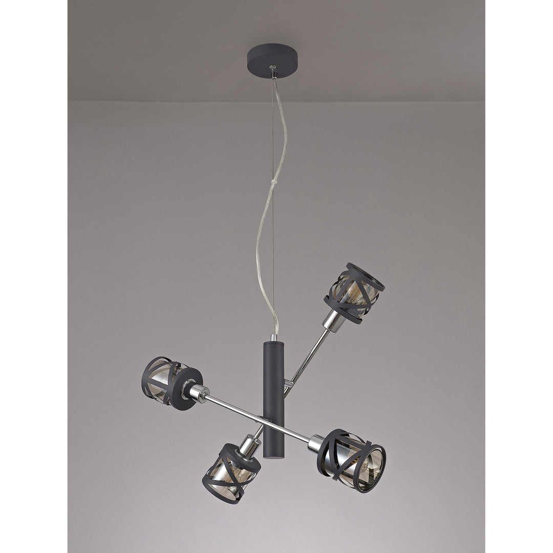 Nelson Lighting NL81179 Nivarna 4 Light Adjustable Pendant Matt Grey/Polished Chrome/Cognac