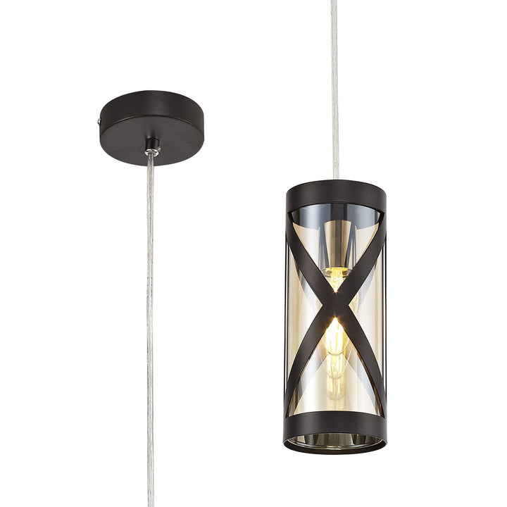 Nelson Lighting NL81469 Nivarna 1 Light Pendant Oiled Bronze/Polished Chrome/Amber