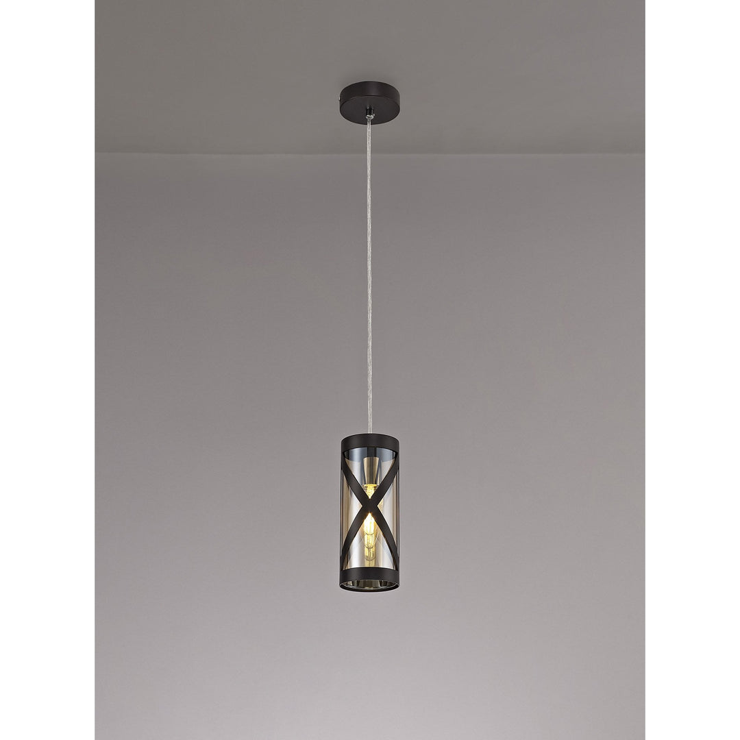 Nelson Lighting NL81469 Nivarna 1 Light Pendant Oiled Bronze/Polished Chrome/Amber