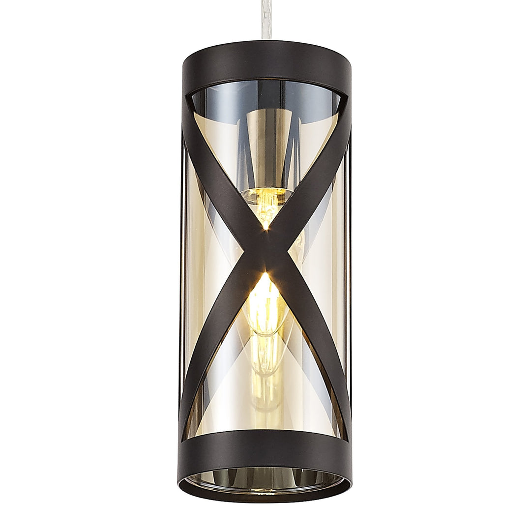 Nelson Lighting NL81469 Nivarna 1 Light Pendant Oiled Bronze/Polished Chrome/Amber