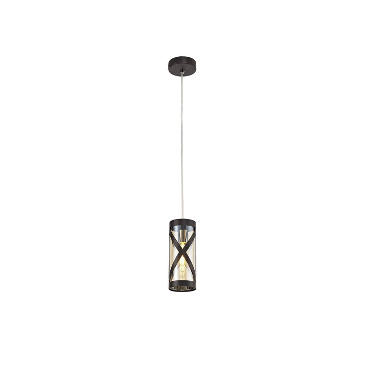 Nelson Lighting NL81469 Nivarna 1 Light Pendant Oiled Bronze/Polished Chrome/Amber