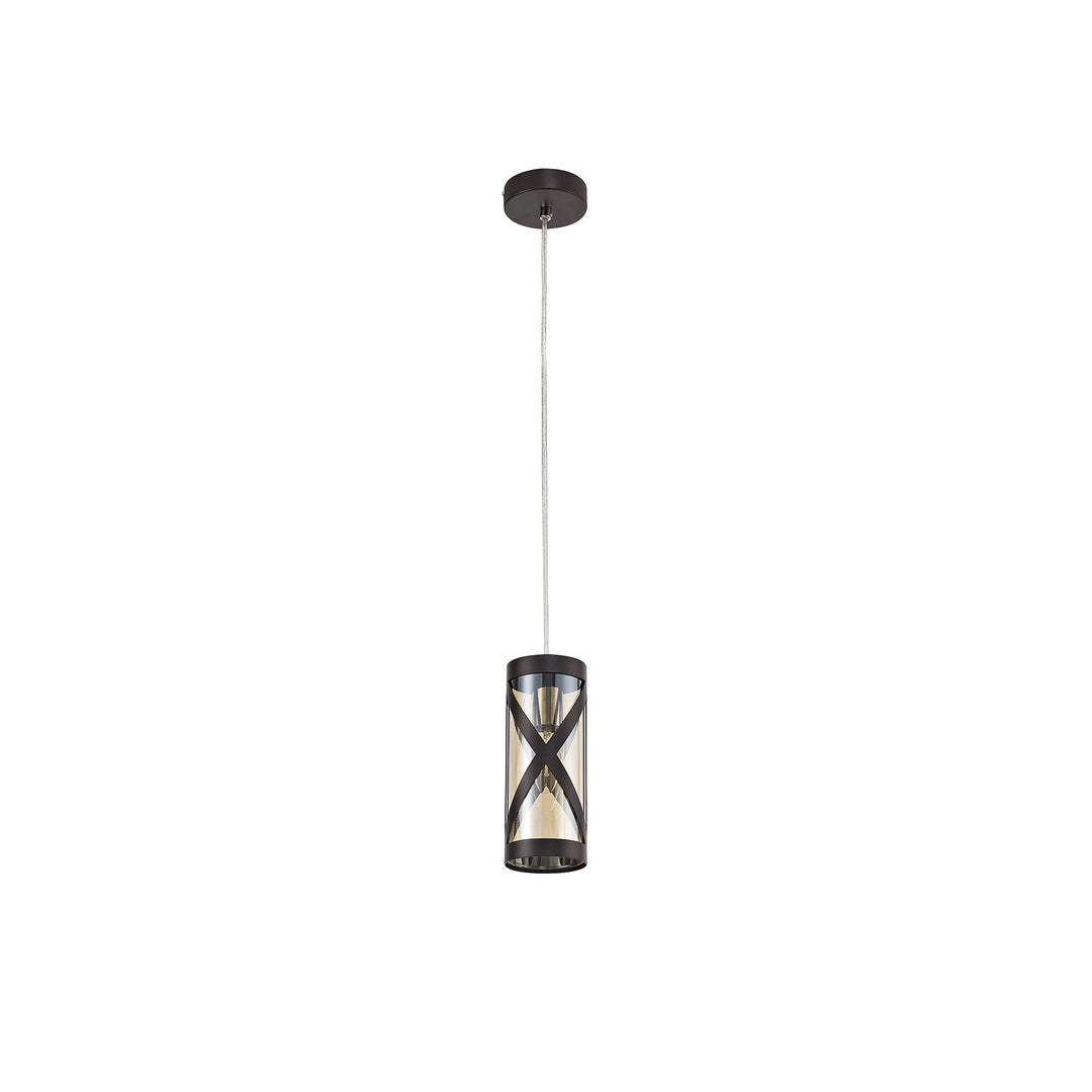 Nelson Lighting NL81469 Nivarna 1 Light Pendant Oiled Bronze/Polished Chrome/Amber