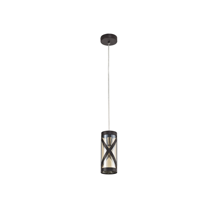 Nelson Lighting NL81469 Nivarna 1 Light Pendant Oiled Bronze/Polished Chrome/Amber