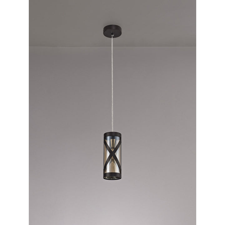 Nelson Lighting NL81469 Nivarna 1 Light Pendant Oiled Bronze/Polished Chrome/Amber