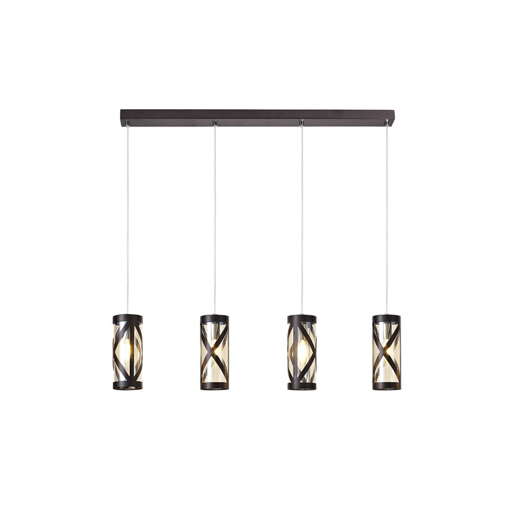 Nelson Lighting NL81479 Nivarna 4 Light Bar Linear Pendant Oiled Bronze/Polished Chrome/Amber