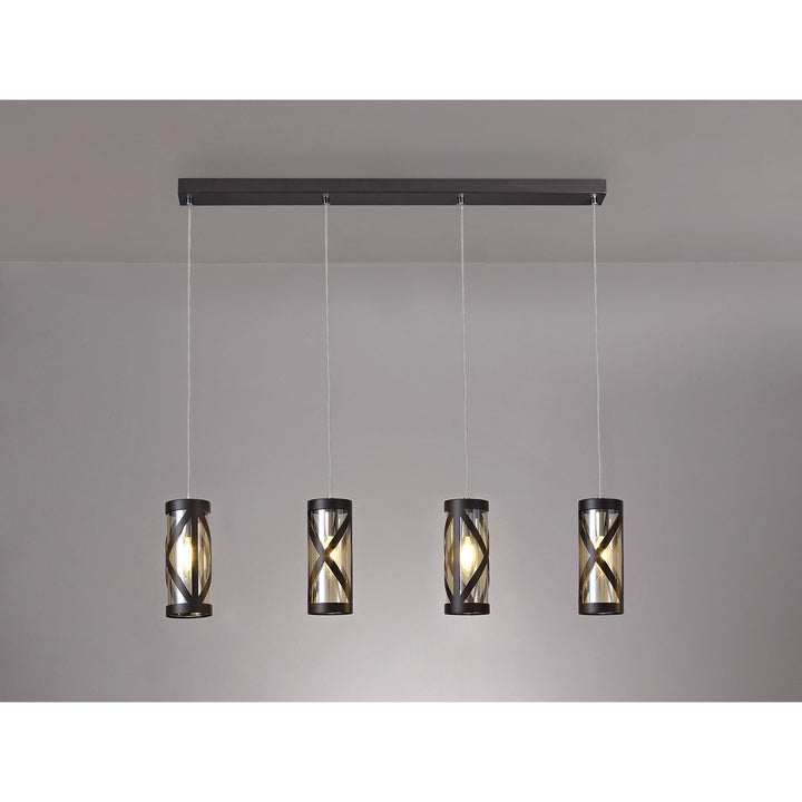 Nelson Lighting NL81479 Nivarna 4 Light Bar Linear Pendant Oiled Bronze/Polished Chrome/Amber