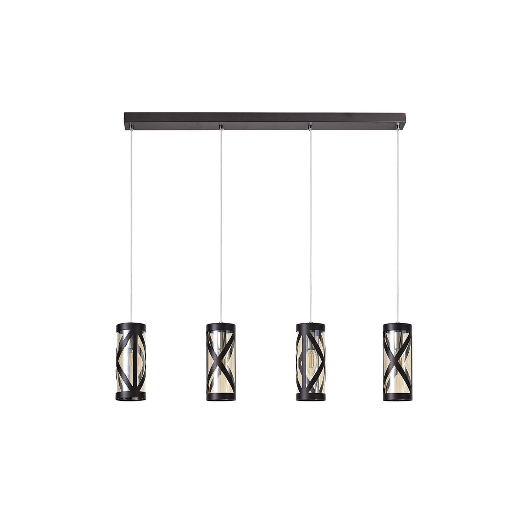 Nelson Lighting NL81479 Nivarna 4 Light Bar Linear Pendant Oiled Bronze/Polished Chrome/Amber