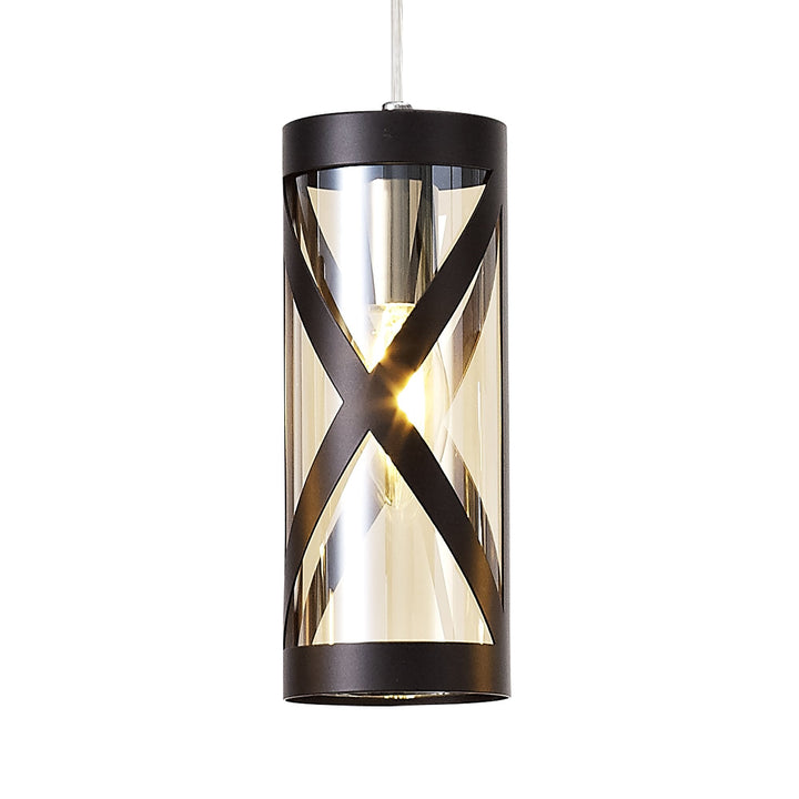 Nelson Lighting NL81479 Nivarna 4 Light Bar Linear Pendant Oiled Bronze/Polished Chrome/Amber