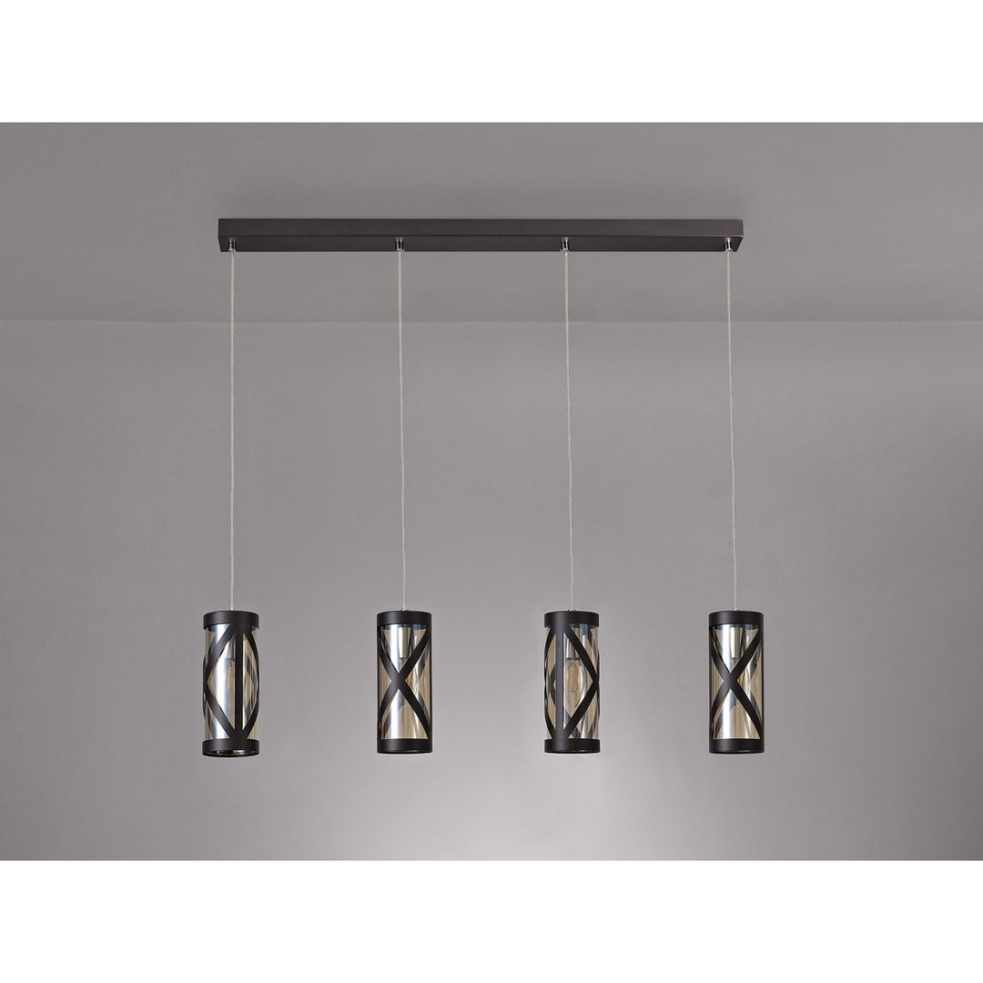 Nelson Lighting NL81479 Nivarna 4 Light Bar Linear Pendant Oiled Bronze/Polished Chrome/Amber