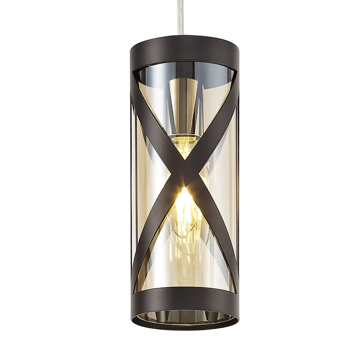 Nelson Lighting NL81489 Nivarna 3 Light Round Pendant Oiled Bronze/Polished Chrome/Amber