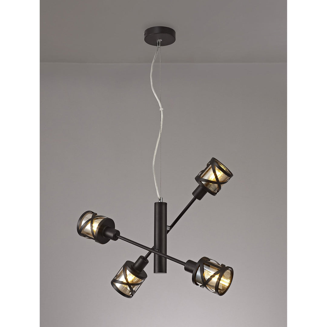 Nelson Lighting NL81499 Nivarna 4 Light Adjustable Pendant Oiled Bronze/Polished Chrome/Amber