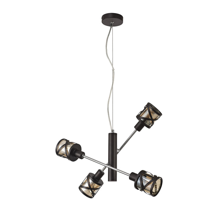 Nelson Lighting NL81499 Nivarna 4 Light Adjustable Pendant Oiled Bronze/Polished Chrome/Amber