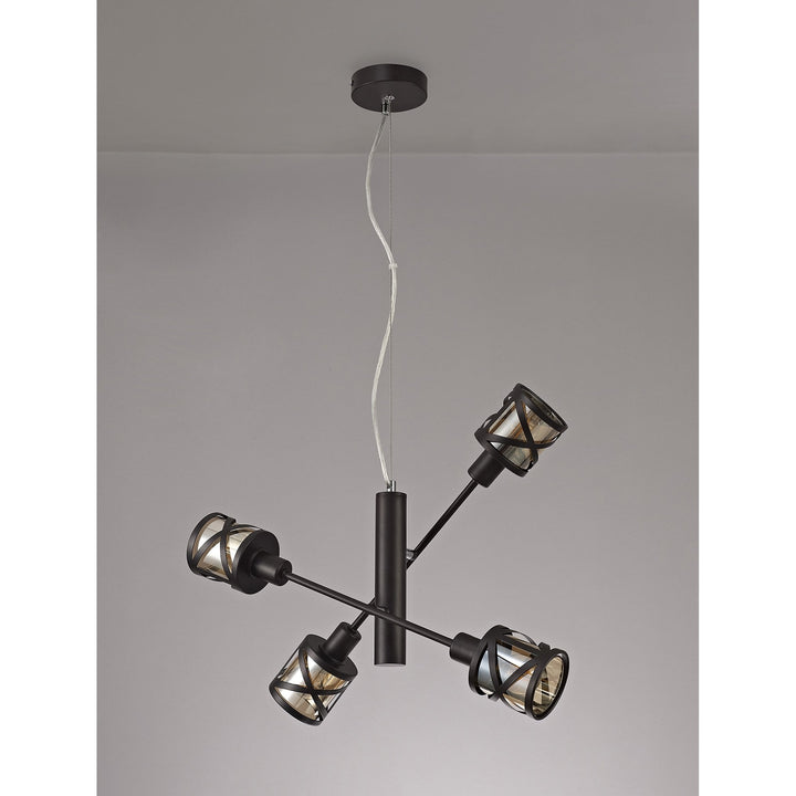 Nelson Lighting NL81499 Nivarna 4 Light Adjustable Pendant Oiled Bronze/Polished Chrome/Amber