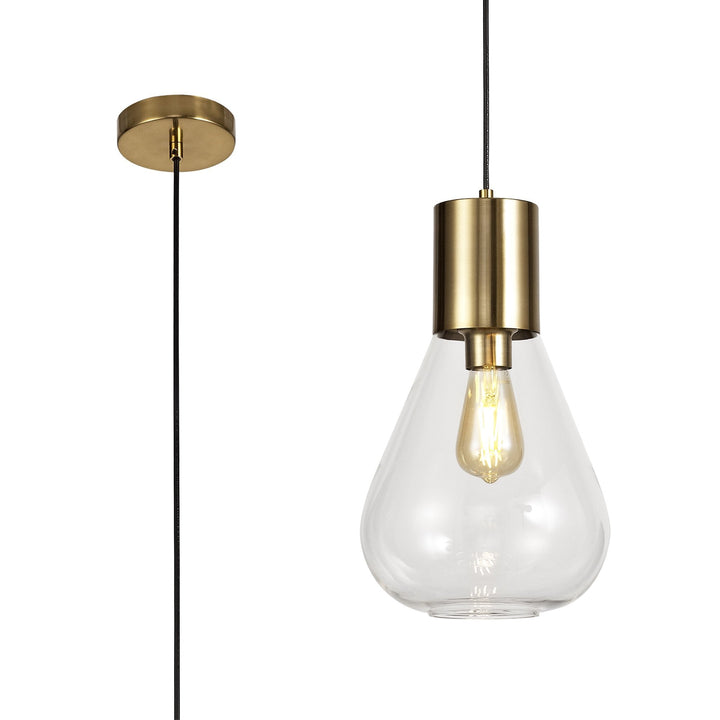 Nelson Lighting NL81339 Olivia Narrow Pendant 1 Light Ancient Brass/Clear Glass